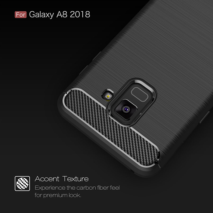 Case Samsung Galaxy A8 (2018) #เคสฝาหลัง TPU นิ่มคาร์บอนไฟเบอร์ผิวแบบขัดแปรงสวยงามทันสมัย