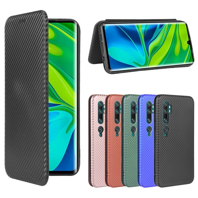 เคส Xiaomi Mi Note 10 Pro #เคสฝาพับลายคาร์บอนไฟเบอร์มีช่องใส่การ์ด Carbon Fiber Wallet Card Slot Magnet Stand Phone Cover