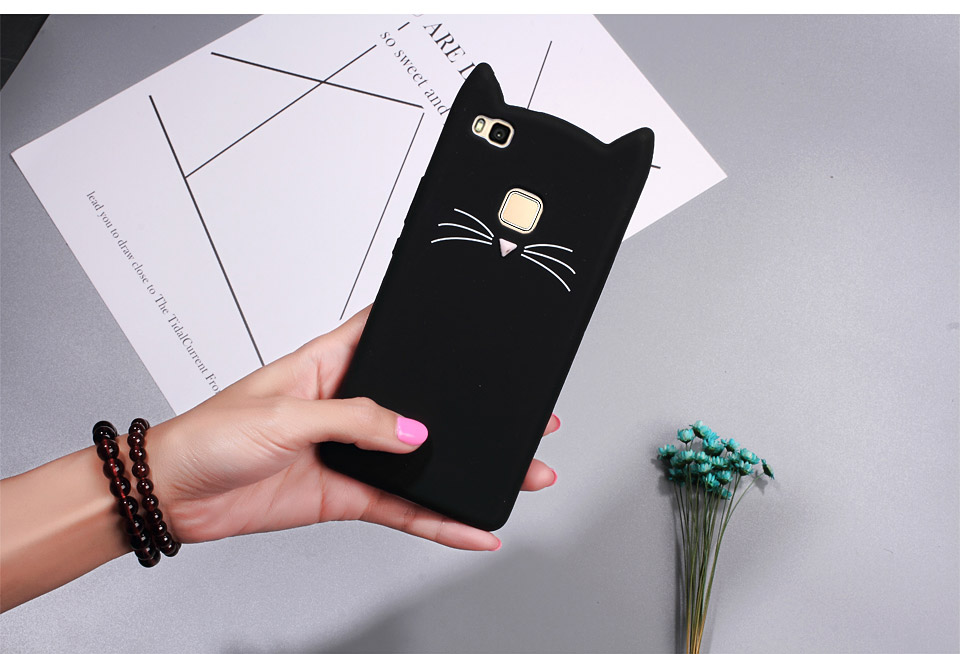 Case Huawei P9 Lite เคสฝาหลัง3D Moustache Cat Soft Silicone Protective Cover