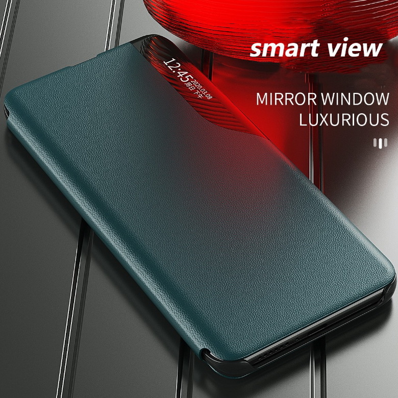 เคส Samsung Galaxy A13 5G#เคสฝาพับเคลือบผิวหนัง PU มีช่องวิวด้านข้างพับวางตั้งได้ Smart Flip kickstand leather Cover
