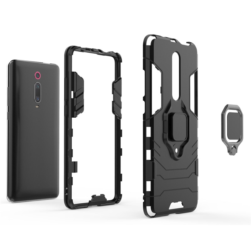 Case Xiaomi Mi 9T #เคสฝาหลังพลาสติกแข็ง +TPU Hybrid Case มีแหวนสวมนิ้วโลหะ