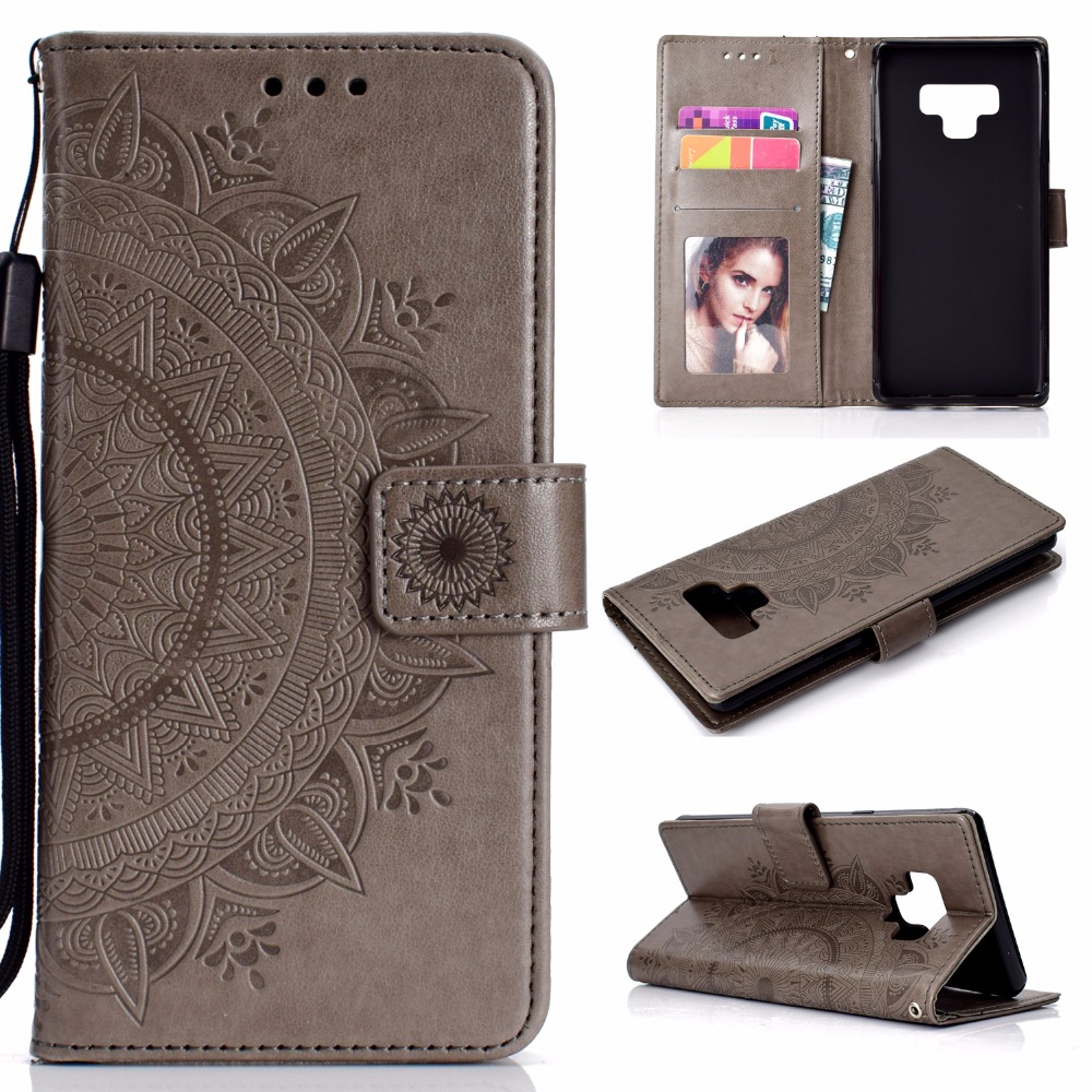 เคส Samsung Galaxy Note 9 #เคสฝาพับหนัง PU ปั้มลาย Imprint Mandala Flower