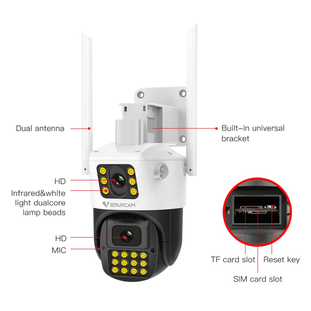 Vstarcam Vstarcam กล้องวงจรปิดกล้องใช้ภายนอก2เลนส์แบบใส่ซิมการ์ด รุ่นCG663DR ภาพคมชัด2ล้านพิกเซล ขาว