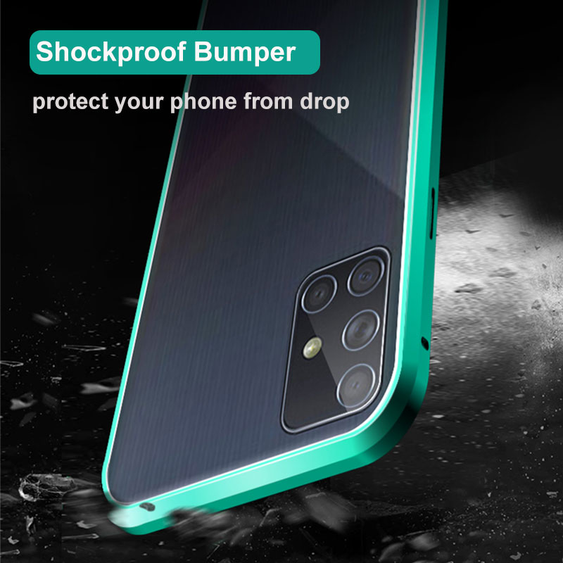 Case Samsung Galaxy A51 #เคสฝาครอบกระจกขอบโลหะดูดซับแม่เหล็ก Fully Protection Magnetic Adsorption Glass Metal Phone Protective