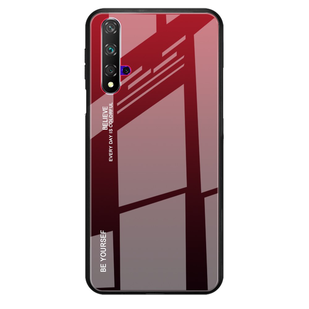 Case Huawei Nova 5T #(พร้อมส่ง) เคสฝาหลัง Gradient Color Glass + PC + TPU Hybrid Case สี Red / Black