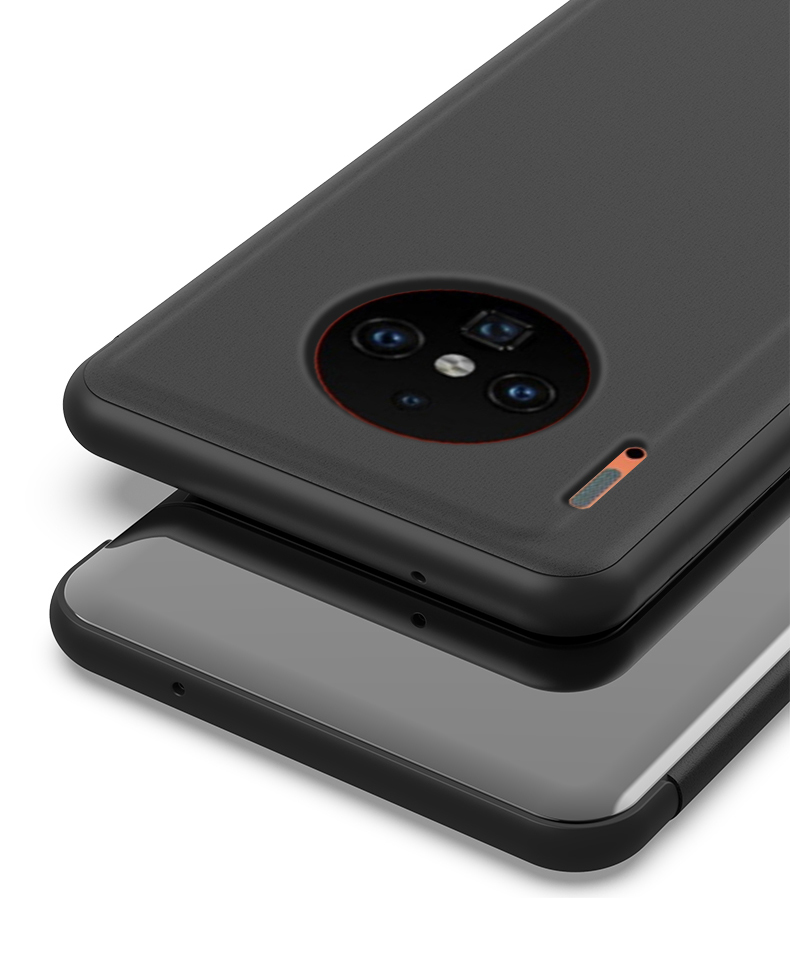 Case Huawei Mate 30 Pro #เคสฝาพับปกโปร่งแสงผิวเงา Electroplating Mirror Surface Window View พร้อมส่ง สีทอง