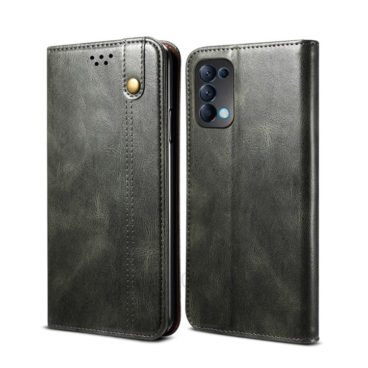 เคส OPPO Reno 5 Pro 5G #เคสแบบฝาพับหนัง PU ผิวหนังม้า Waxy Crazy Horse Texture TPU + PU Leather Case Cover