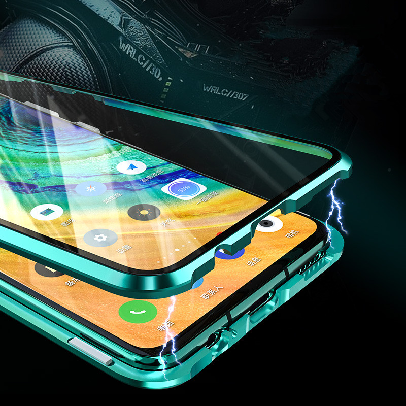 Case Oppo Reno 2 #เคสฝาครอบกระจกขอบโลหะดูดซับแม่เหล็ก Fully Protection Magnetic Adsorption Glass Metal Phone Protective