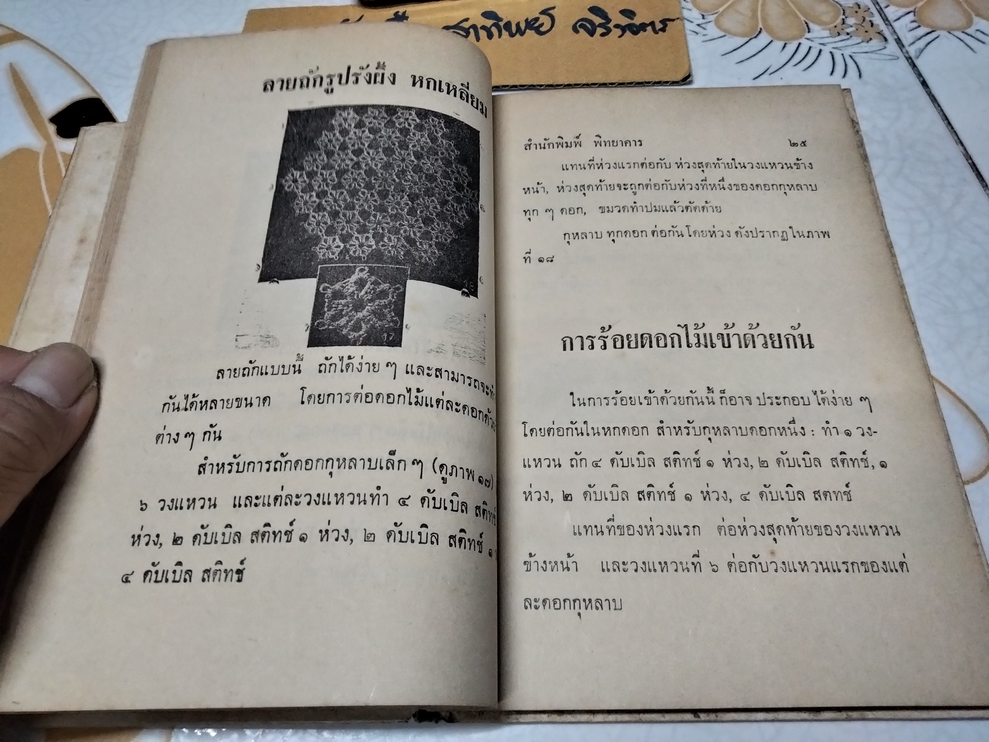 คู่มือลายปัก นิตติ้ง แท๊ท โดย มานี ระวีวรรณ จัดพิมพ์โดย สนพ. พิทยาคาร พ.ศ.2511 **สินค้าหมด**