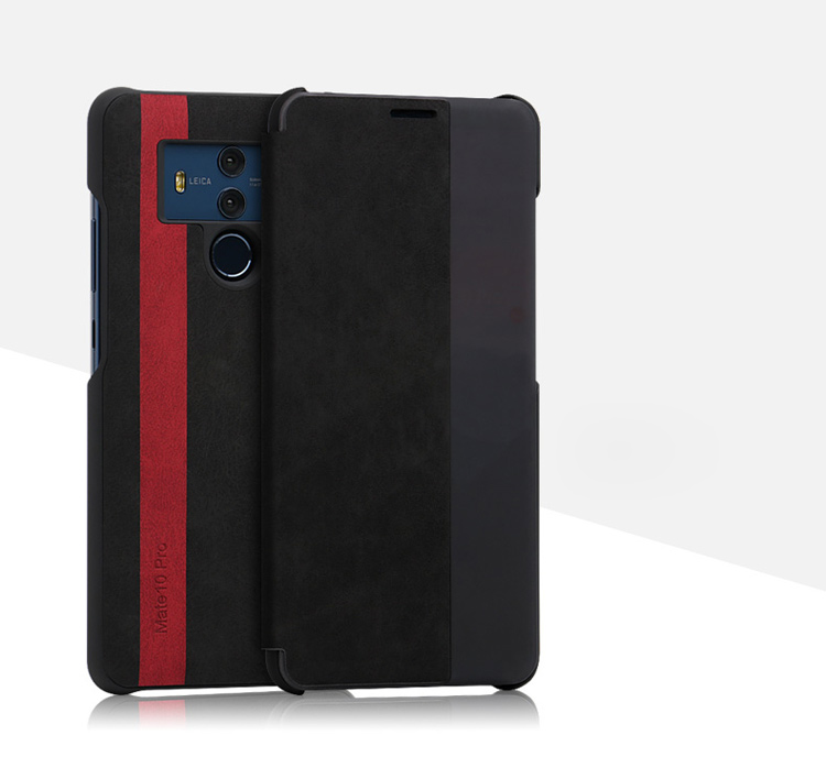 เคส Huawei Mate 10 Pro #เคสฝาพับมีช่องวิวด้านข้างแนวยาวหนัง PU ผิวหนังม้าแบบคลาสสิกตัดด้วยแถบสีดูดีมีสไตล์ คุณภาพดี