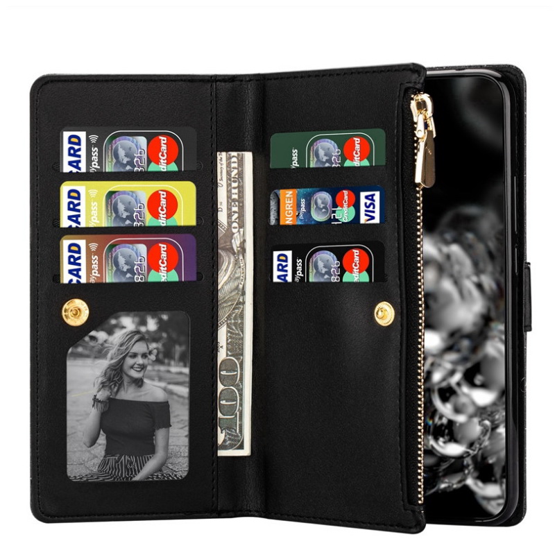 เคส Samsung Galaxy A13 4G#เคสฝาพับแบบกระเป๋าสตางค์ช่องใส่บัตรหลายช่อง Bling Glitter Case Multi-slot Wallet Zippered Leather พร้อมสายคล้อง