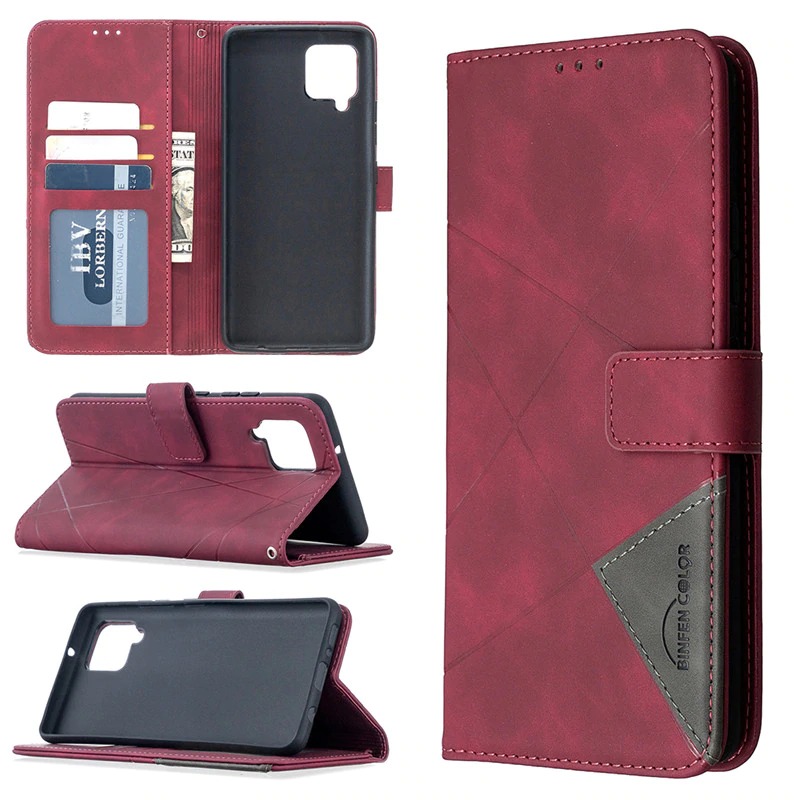 เคส Samsung Galaxy A42 5G #เคสฝาพับหนัง PU มีช่องเสียบ ID บัตรอื่นๆในตัว Geometric Pattern Leather Card Holder Protective