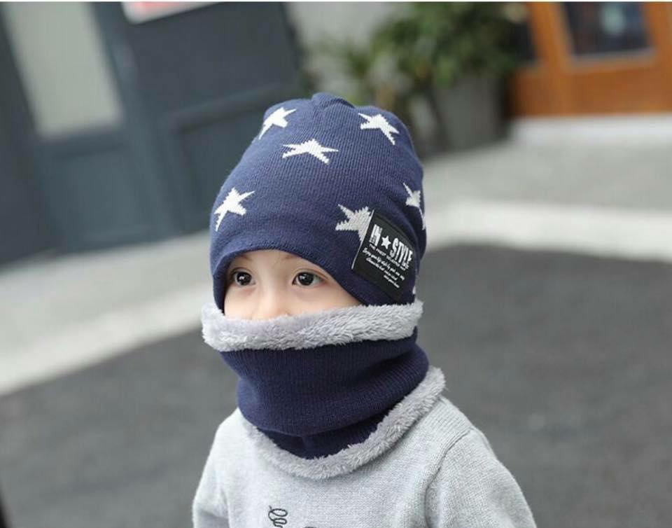 set หมวกไหมพรม สำหรับเด็ก 2 ถึง 14 ปี ลายดาว