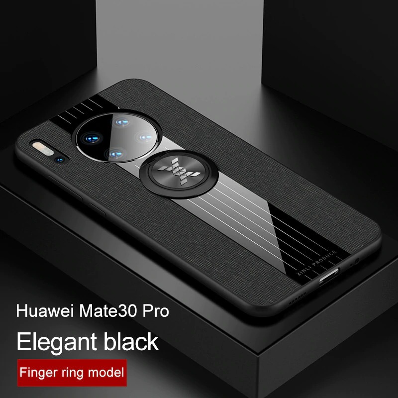 Case Huawei Mate 30 Pro #เคสฝาหลังเคลือบผ้าเนื้อมีแหวนสวมนิ้ว TPU ไฮบริด+อะคริลิ + แหวนโลหะ