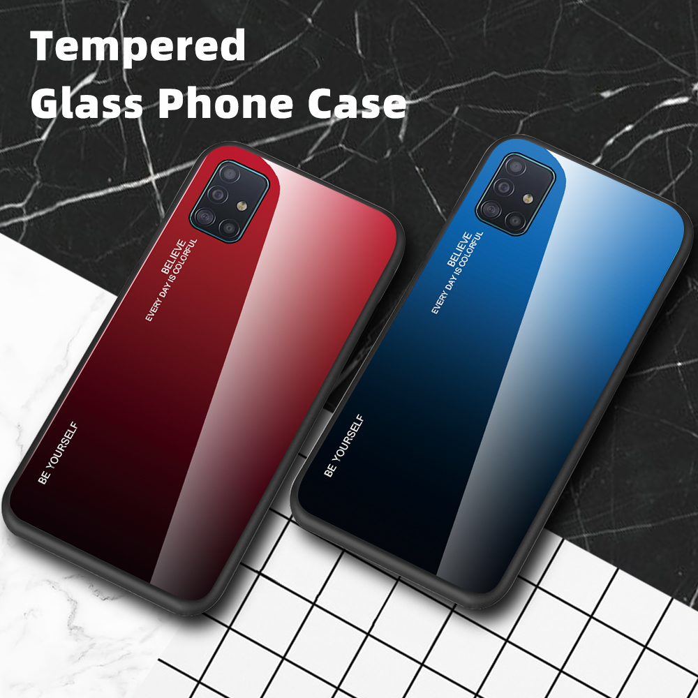Case Samsung Galaxy S10 lite #เคสฝาหลัง Gradient Color Glass + PC + TPU Hybrid Case