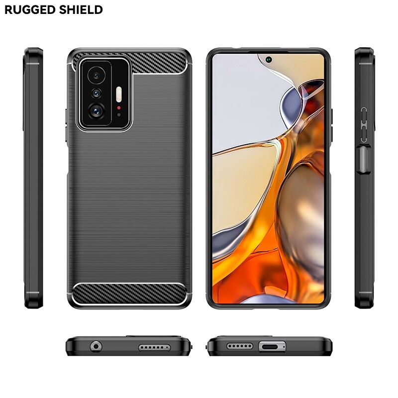 เคส Xiaomi 11T / 11T Pro#เคสฝาหลังตกแต่งคาร์บอนไฟเบอร์ ผิวขัดแปรง Brushered TPU Back Case