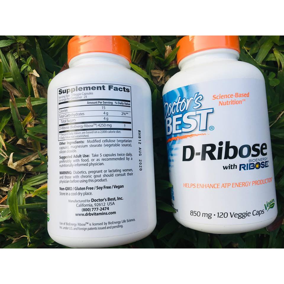 Doctor's Best® D-Ribose 850 mg 120 Veggie Caps ดีไรโบส เพิ่มพลังงานในหัวใจและกล้ามเนื้อ ฟื้นฟูกล้ามเนื้อหลังออกกำลังกาย