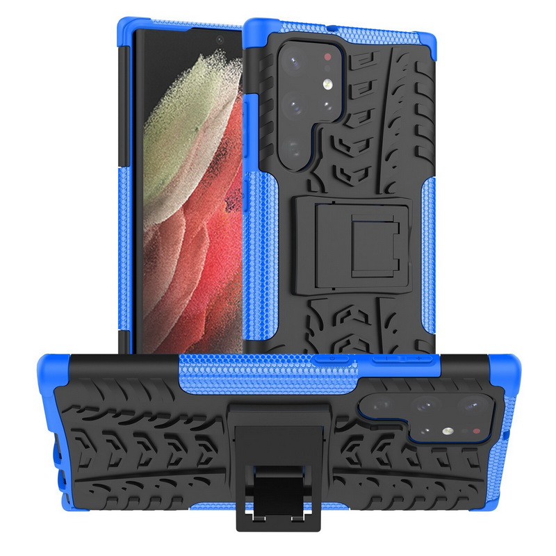 เคส Samsung Galaxy S23 Ultra 5G #เคสฝาหลังกันลื่น Cool Tyre Pattern Kickstand (PC + TPU)