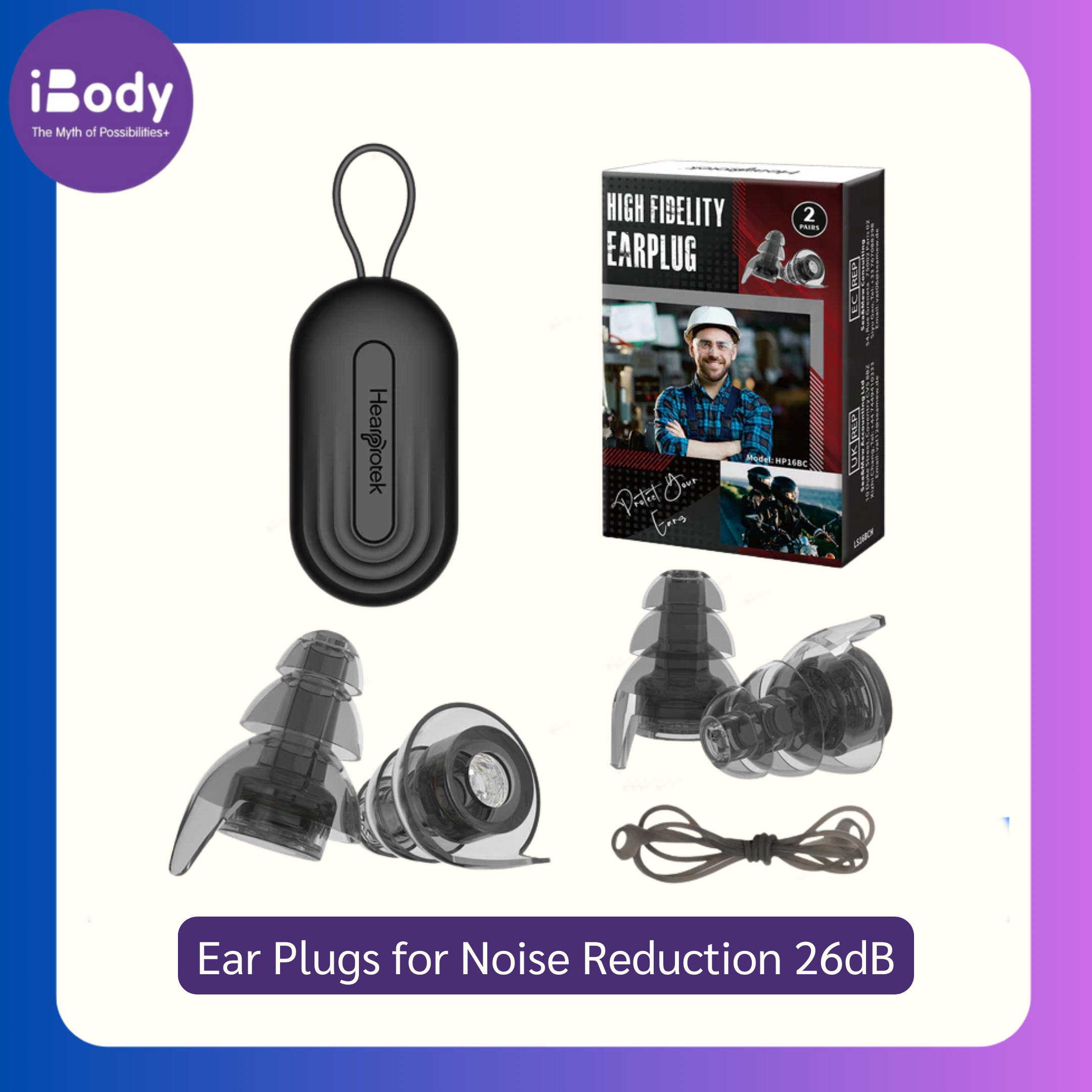 Hearprotek® Ear Plugs for Noise Reduction 26dB ที่อุด ความเที่ยงตรงสูง ใช้ซ้ำได้ สําหรับทุกเพศ