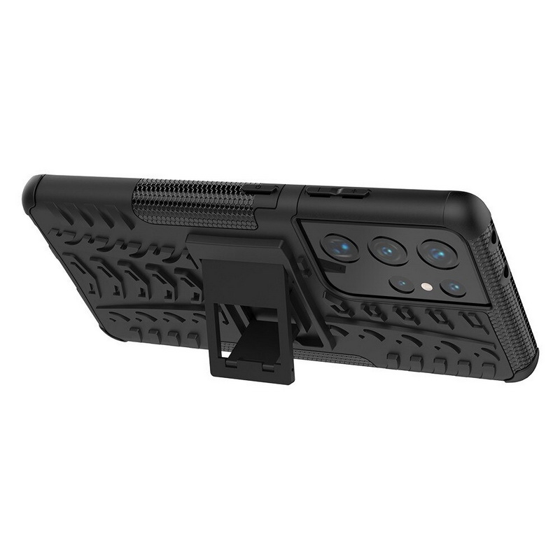 เคส Samsung Galaxy S21 Ultra #เคสฝาหลังกันลื่น Cool Tyre Pattern Kickstand (PC + TPU)