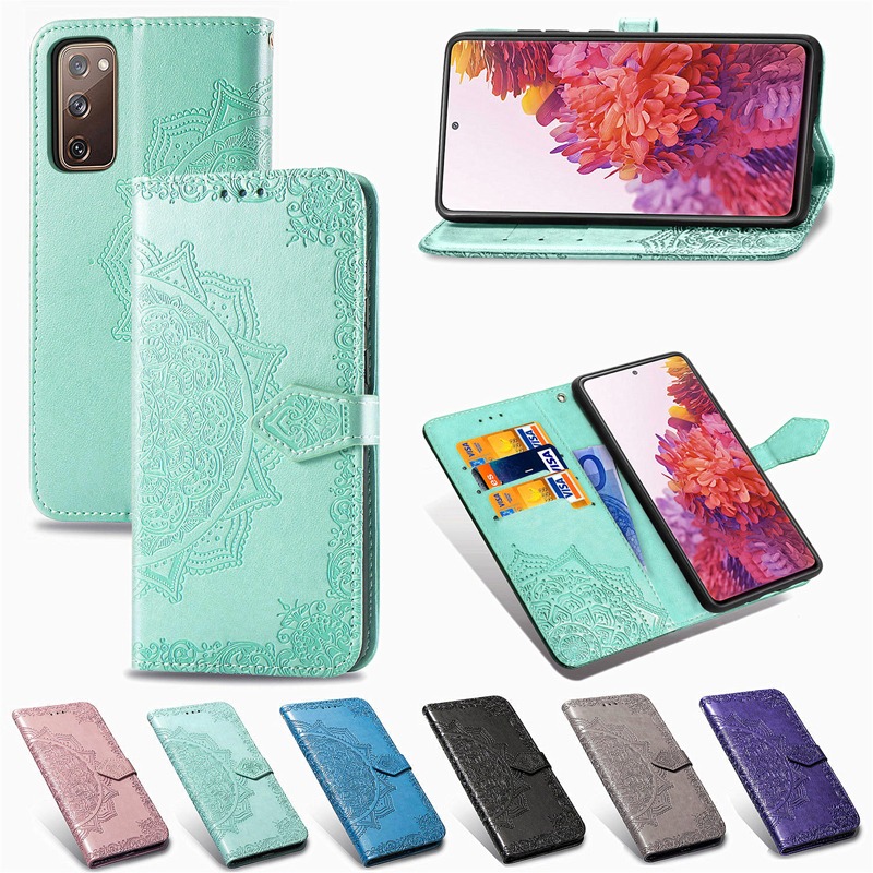 Case Samsung Galaxy S20+ #เคสฝาพับหนัง PU ผิวลายนูน Embossed Mandala Flower Leather Wallet