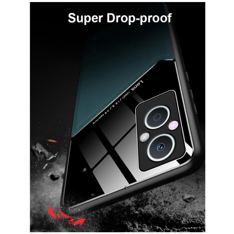 Case OPPO Reno 7z 5G #เคสฝาหลังไฮบริด PU +TPU + glass สีทูโทน Shockproof Leather Mirror Glass Silicone Phone Back Cover