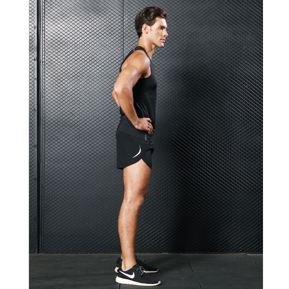 กางเกงวิ่งขาสั้นผู้ชาย วิ่งมารอธอน 2in1 แห้งเร็ว มีซิปกระเป๋าหลัง(F02)