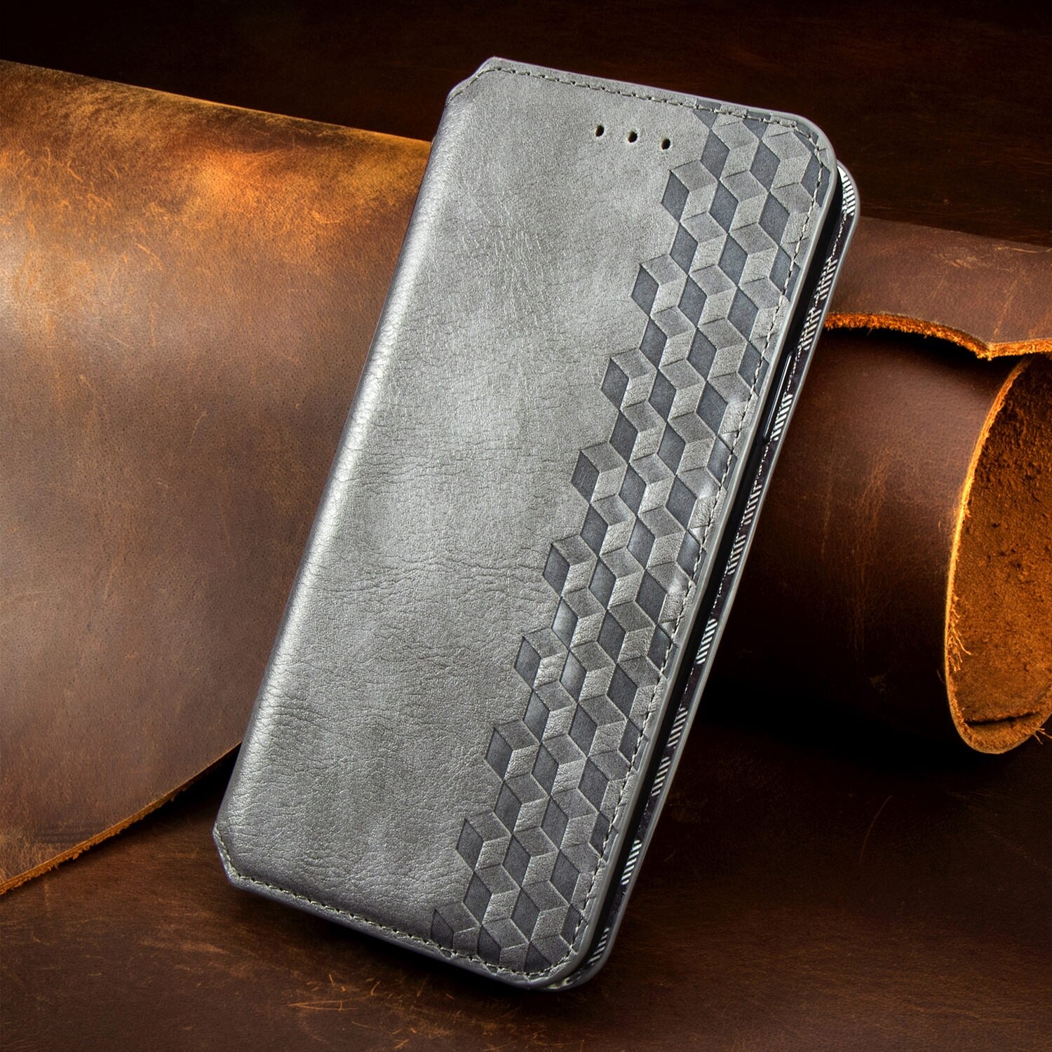 เคส Samsung Galaxy A42 5G #เคสฝาพับแบบกระเป๋าสตางค์ Magnetic Flip Wallet Bracket Leather Lattice TPU Phone Case