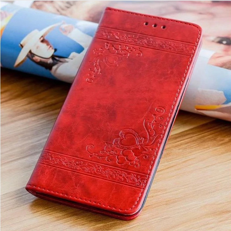 Case Samsung Galaxy S10 Plus #เคสฝาพับปั้มลายหัวใจ Imprint Heart PU Leather Stand Wallet Case