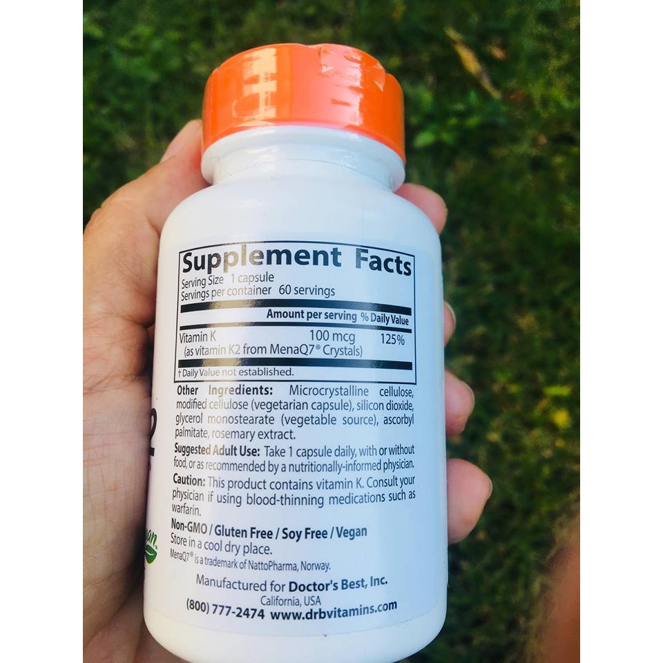 Doctor's Best® Natural Vitamin K2 MK-7 with MenaQ7® 100 mcg* 60 Veggie Caps ลดกระดูกพรุน ช่วยระะบบหลอดเลือด