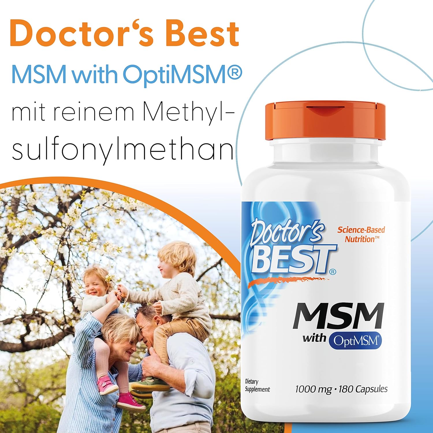 Doctor's Best® MSM with OptiMSM, The World's Purest MSM 1,000mg 180 Capsules บำรุงข้อต่อและเอ็น เพื่อผมผิวเล็บแข็งแรง