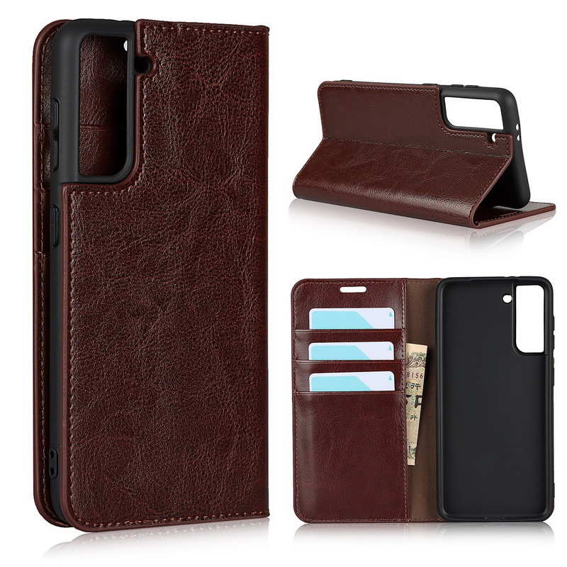 Case Samsung Galaxy S21 FE 5G #เคสฝาพับหนังแท้แบบกระเป๋าสตางค์คุณภาพดี Crazy Horse Genuine Leather Cover