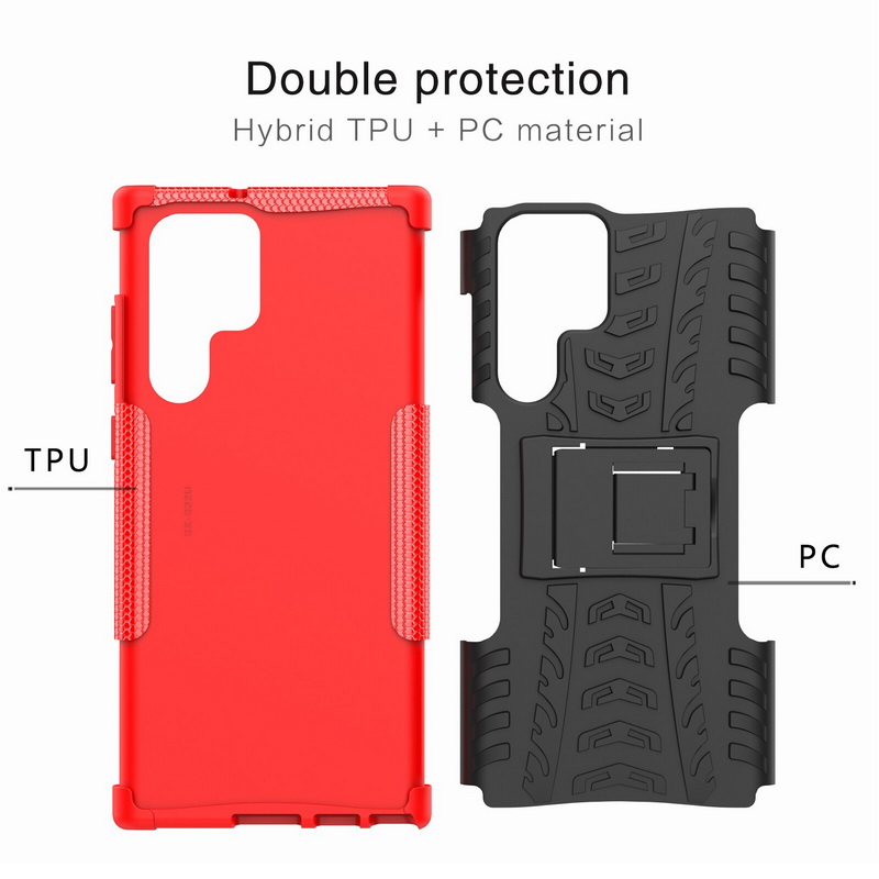 เคส Samsung Galaxy S23 Ultra 5G #เคสฝาหลังกันลื่น Cool Tyre Pattern Kickstand (PC + TPU)
