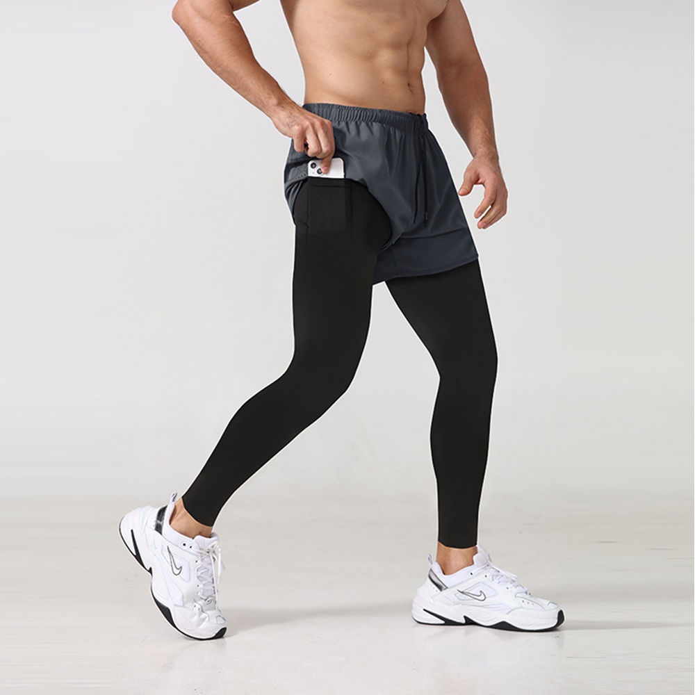 กางเกงออกกำลังกาย 2-in-1 ซัปในขายาว ฟิตเนส วิ่งมาราธอน Men Running (F38)