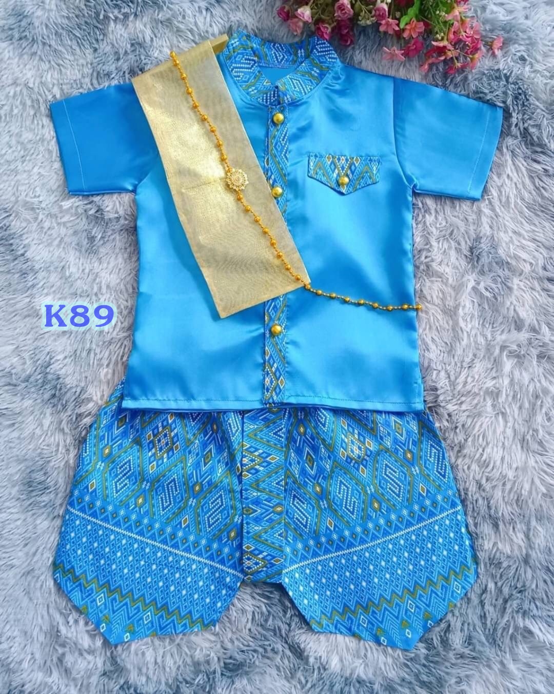 ชุดไทยเด็กชายโทนฟ้า