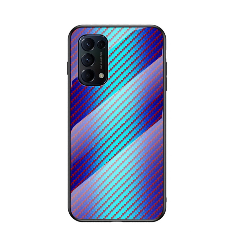 เคส OPPO Reno 6Z 5G #เคสฝาหลัง Gradient Color ลายคาร์บอนไฟเบอร์ Carbon fiber texture Glass Hybrid Soft Silicone Cover (สินค้าตัวอย่างสินค้าจริงตรงตามรุ่น)