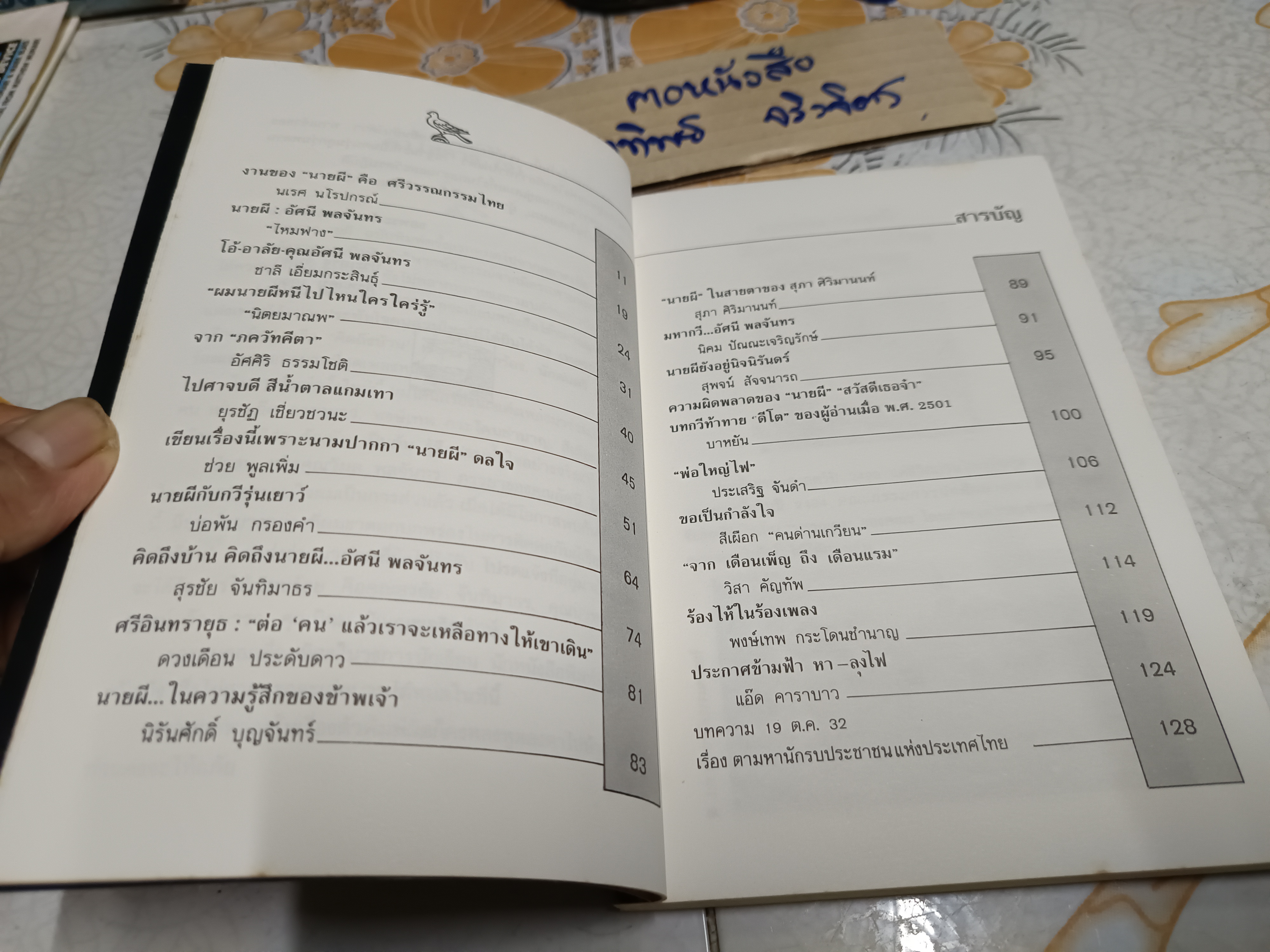 ตำนานนายผี อัศนี พลจันทร์ ประเสริฐ จันดำ เสาะหาและรวบรวม สำนักพิมพ์ดอกหญ้า พิมพ์ครั้งที่ 2/2533 **เนื้อหาแน่นกว่าพิมพ์ครั้งแรก