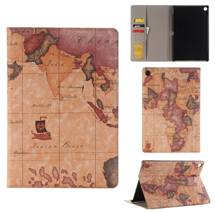เคส Huawei MediaPad M5 Pro 10.8 นิ้ว #เคสฝาพับหนัง PU พิมพ์รูปแบบแผนที่ Map Pattern Stand Wallet Leather