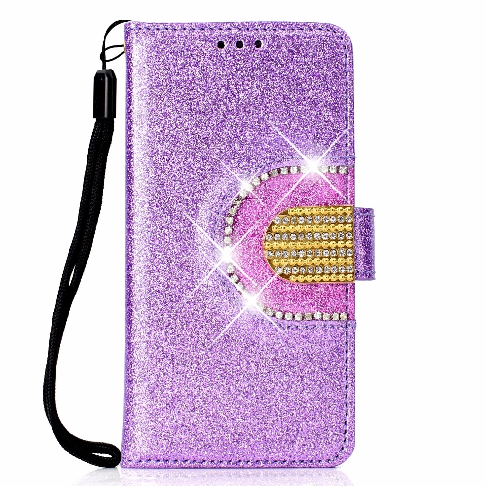 Case Samsung Galaxy A7 (2018) A750 #เคสฝาพับแบบกระเป๋าสตางค์ Glitter Powder ตกแต่ง Rhinestone มีกระจก
