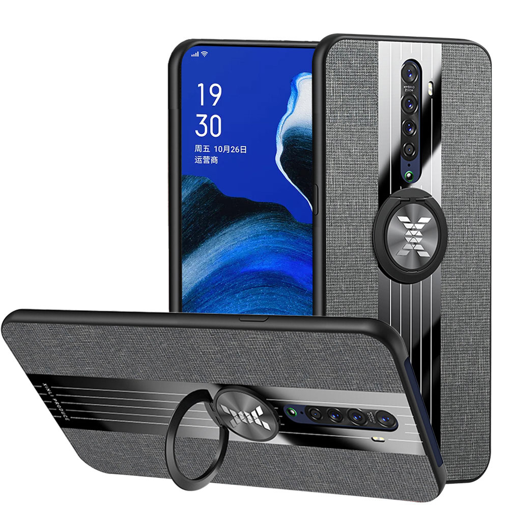Case OPPO Reno 2 #เคสฝาหลังเคลือบผ้าเนื้อมีแหวนสวมนิ้ว TPU ไฮบริด+อะคริลิ + แหวนโลหะ [ในตัวแผ่นโลหะแม่เหล็ก]