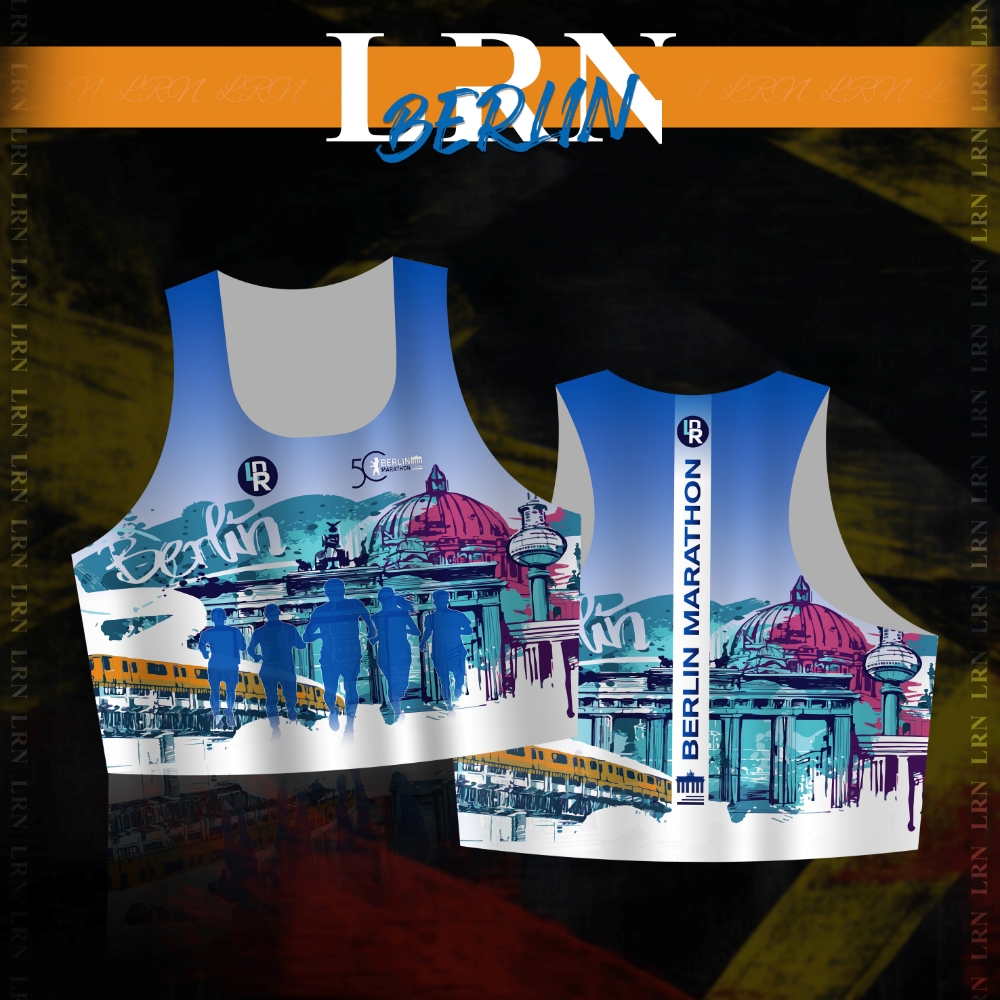เสื้อวิ่งพิมพ์ลาย Berlin-Marathon x LRN เนื้อผ้า Air Flow Plus สำหรับวิ่งมาราธอน (AP22)