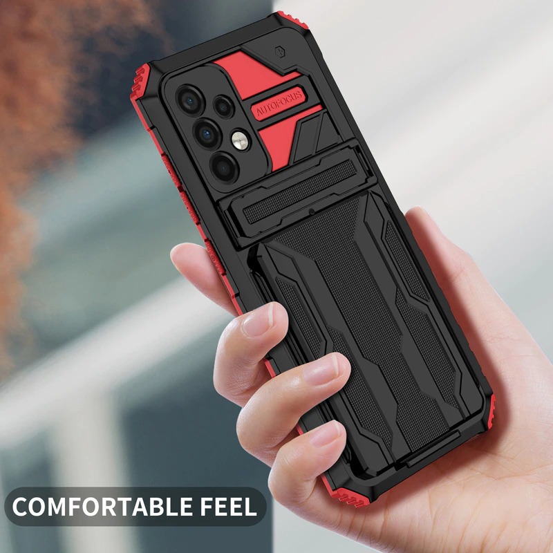 เคส Samsung Galaxy A72 / A72 5G#เคสฝาหลังพลาสติกไฮบริดกันกระแทกมีช่องเก็บบัตร TPU Anti Shock Card Slot Shell Armor Case