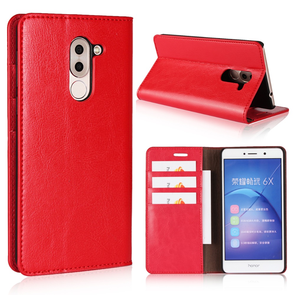 เคส Huawei GR5 2017 #เคสฝาพับแบบกระเป๋าสตางค์หนังแท้ Crazy Horse Genuine Leather Wallet Shell