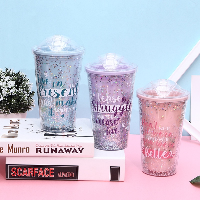 แก้วน้ำหลอดเด้ง ตกแต่งดาวฟรุ้งฟริ้ง