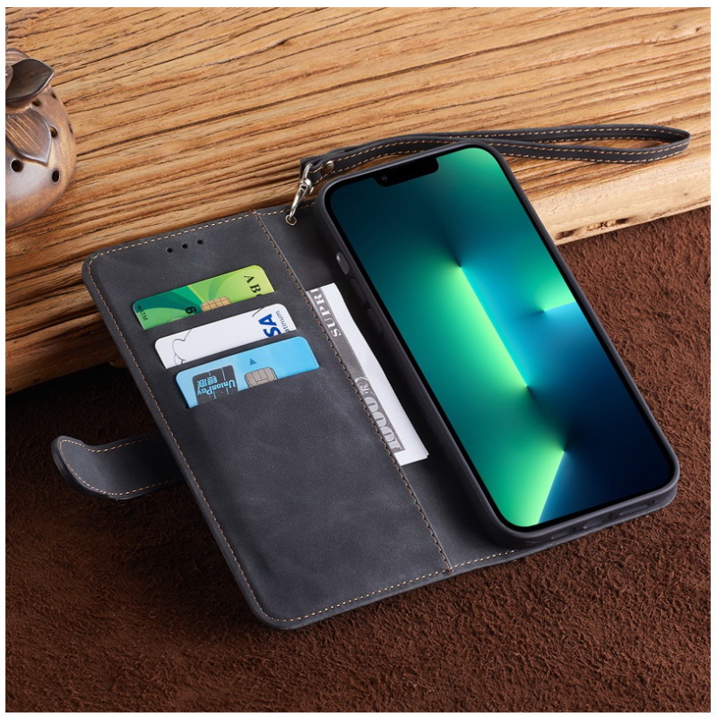 เคส iPhone 14 #เคสฝาพับหนัง PU แบบกระเป๋าสตางค์มีสายคล้องมือ มีที่เก็บบัตรหลายช่อง Retro Wallet Leather Cover Multi Ca