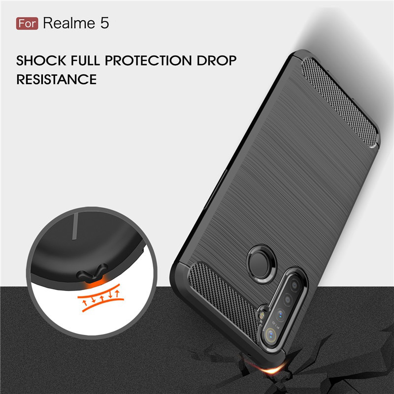 Case Realme 5/5s #เคสฝาหลัง TPU นิ่มคาร์บอนไฟเบอร์ผิวแบบขัดแปรง
