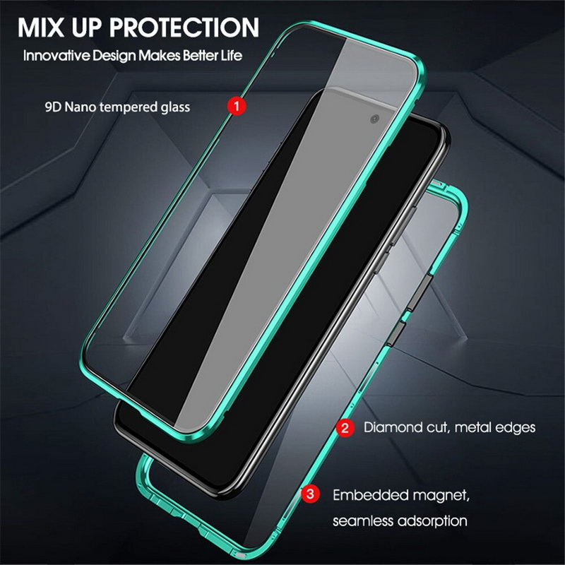 เคส Redmi Note 9 Pro/Redmi Note 9S #เคสฝาครอบกระจกขอบโลหะดูดซับแม่เหล็ก Fully Protection Magnetic Adsorption Glass Metal Phone Protective