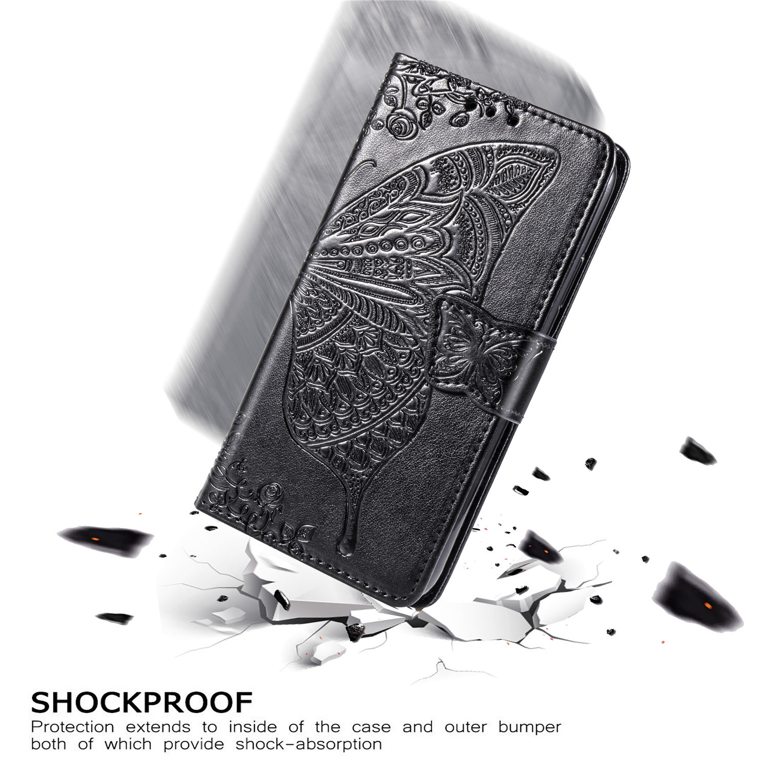 Case Samsung Galaxy A10 #เคสฝาพับ Imprint ลายผีเสื้อดอกไม้ลายน่ารักๆ