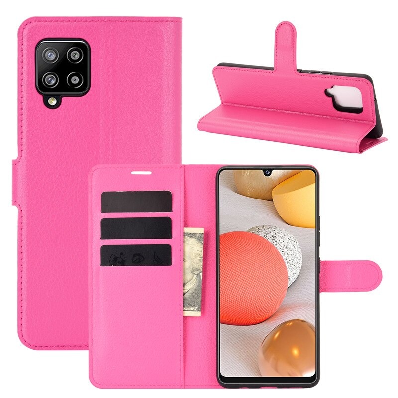 เคส Samsung Galaxy A42 5G #เคสฝาพับสไตล์กระเป๋าสตางค์หนัง PU ผิวลิ้นจี่