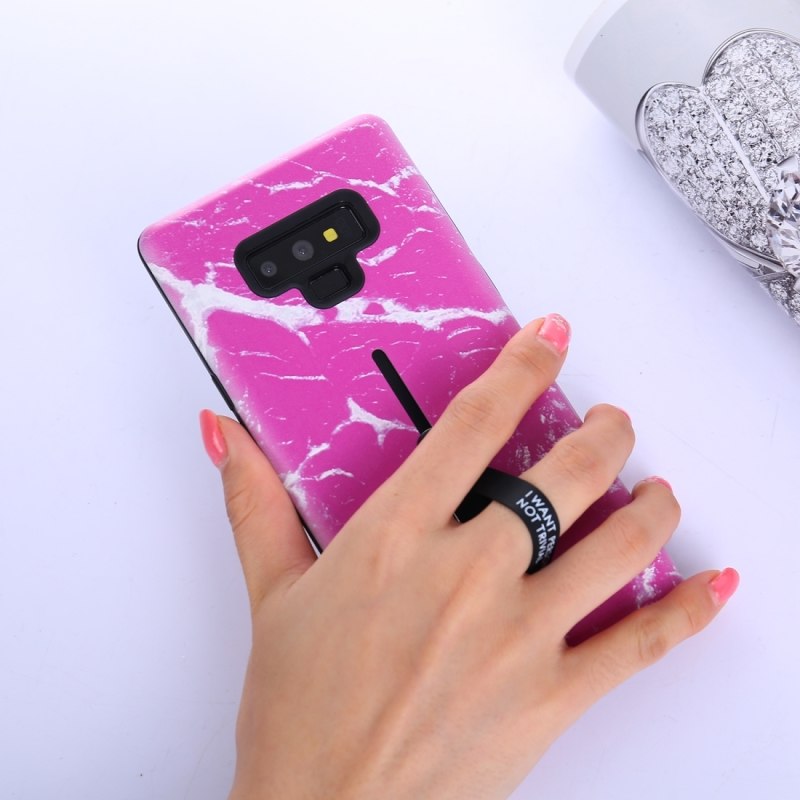 Case Samsung Galaxy Note 9 N960 #เคสฝาหลังพลาสติก+TPU Hybrid Cover ลวดลายหินอ่อน พร้อมที่สวมนิ้วมือและขาตั้งในตัว